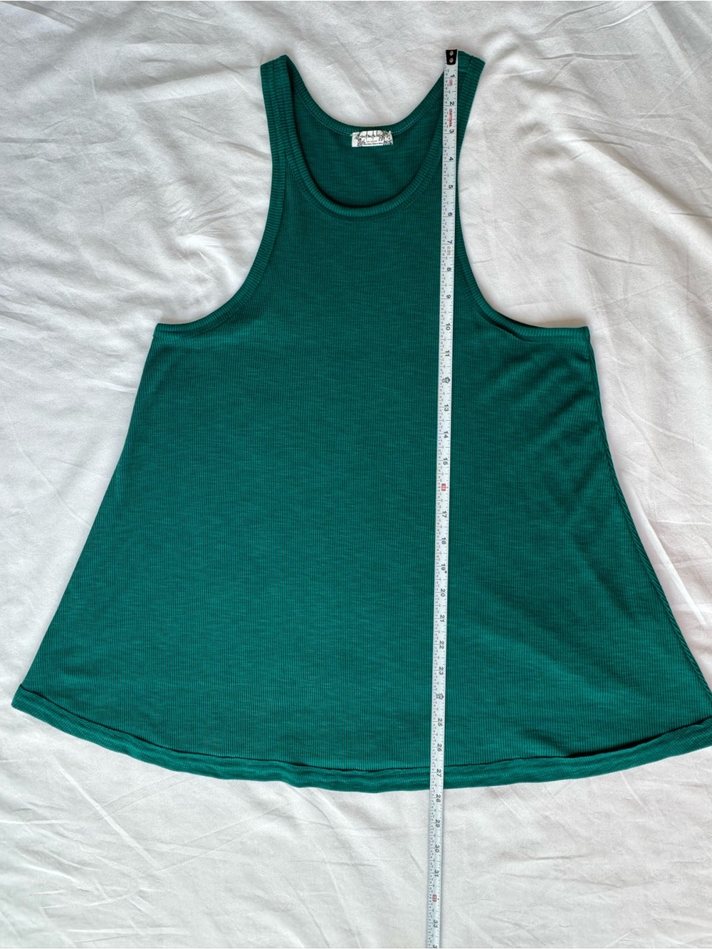 Free People Long Beach Ribbed Swing Tank M Emerald Teal Green Racerback